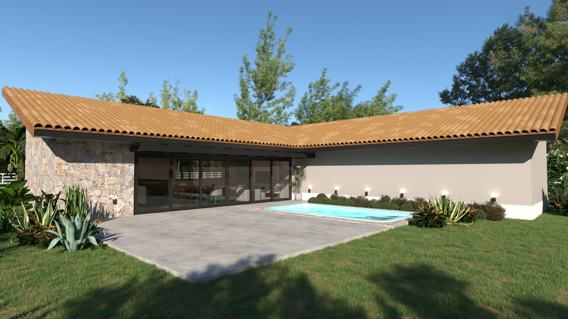 Fachada casa de campo p23 - casa em L