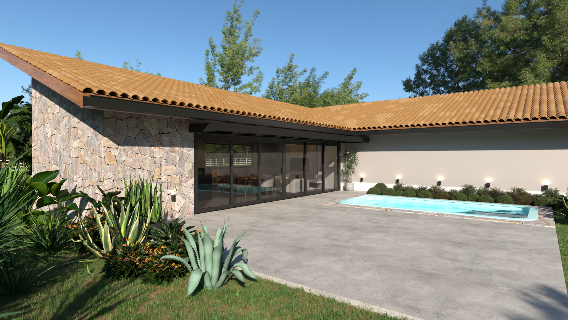 Fachada casa de campo p23 - casa em L