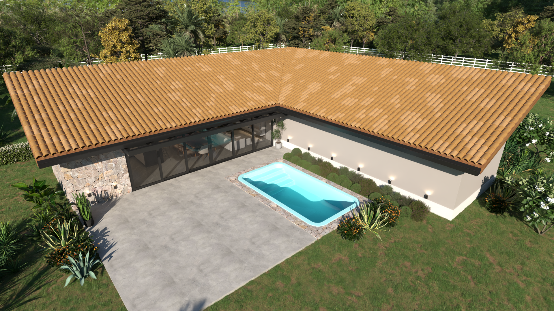 Fachada casa de campo p23 - casa em L