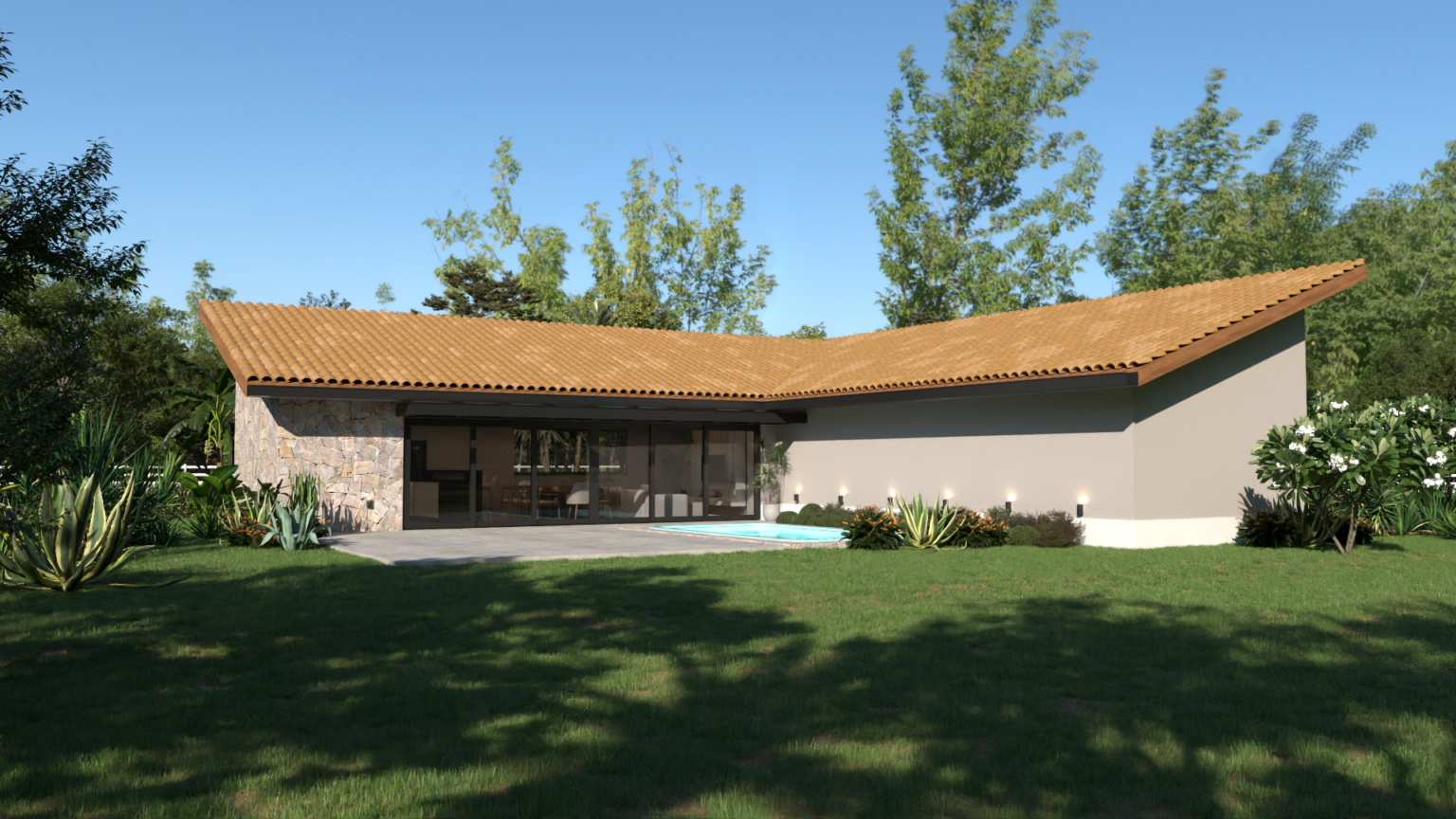 Fachada casa de campo p23 - casa em L