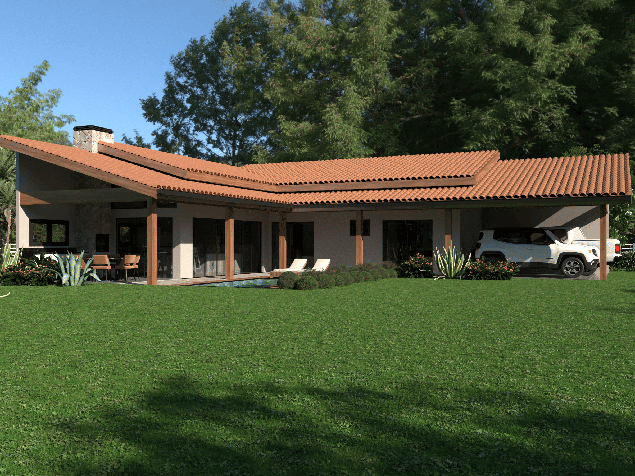 Fachada Casa de Campo em L P34