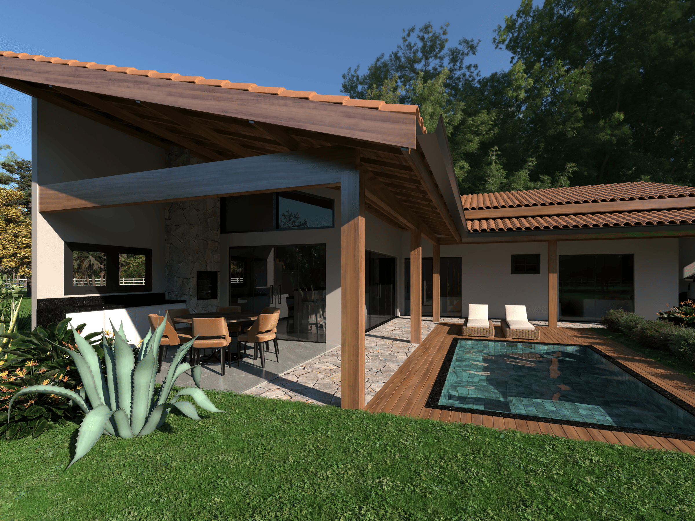 Fachada Casa de Campo em L P34