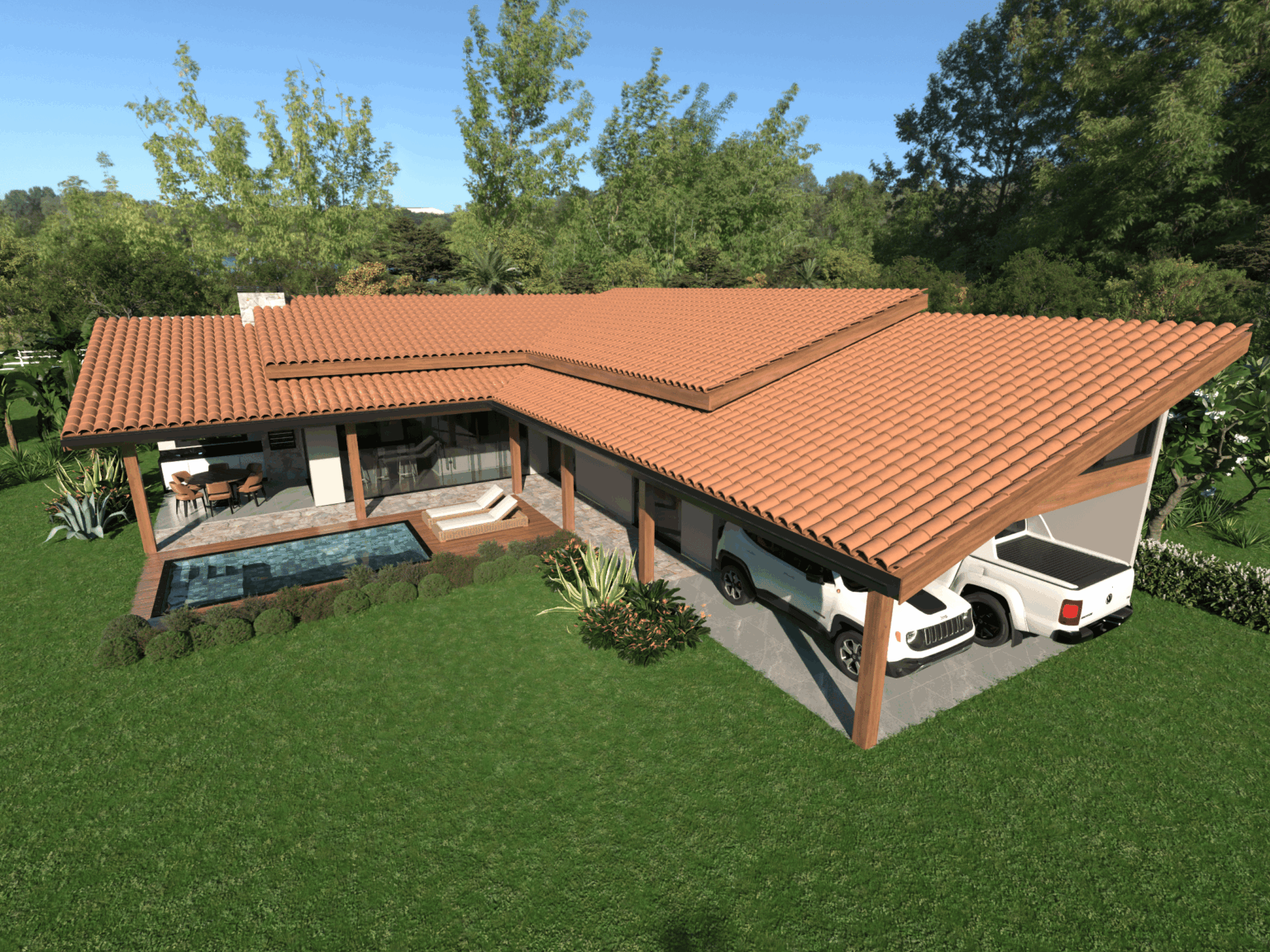 Fachada Casa de Campo em L P34