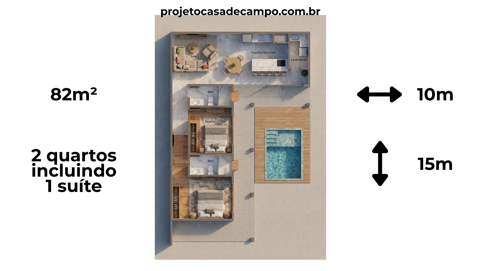 planta casa de campo em L p37