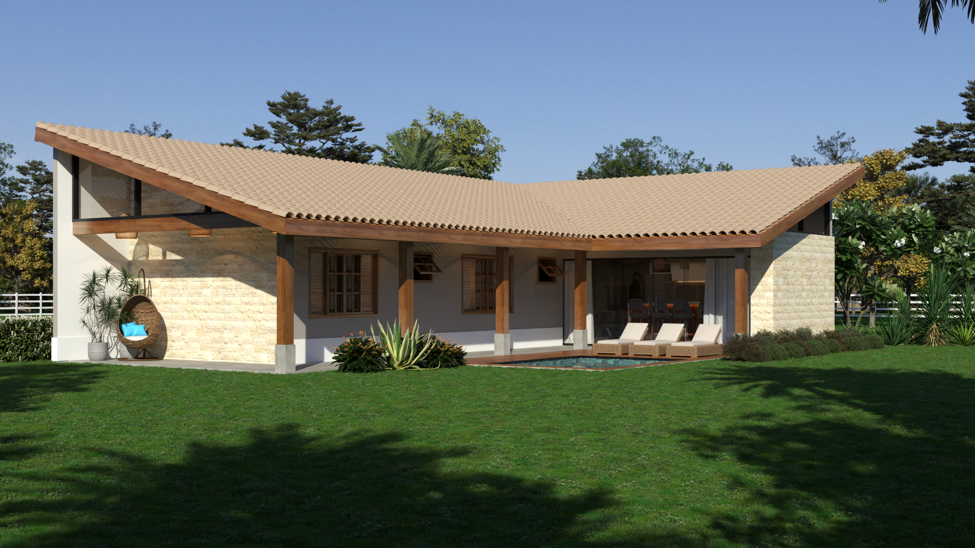 Fachada Casa de Campo em L P37