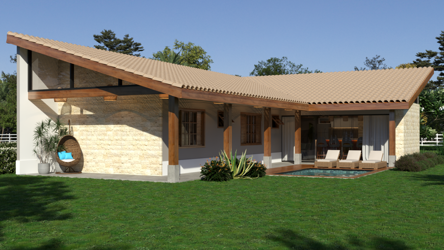 Fachada Casa de Campo em L P37