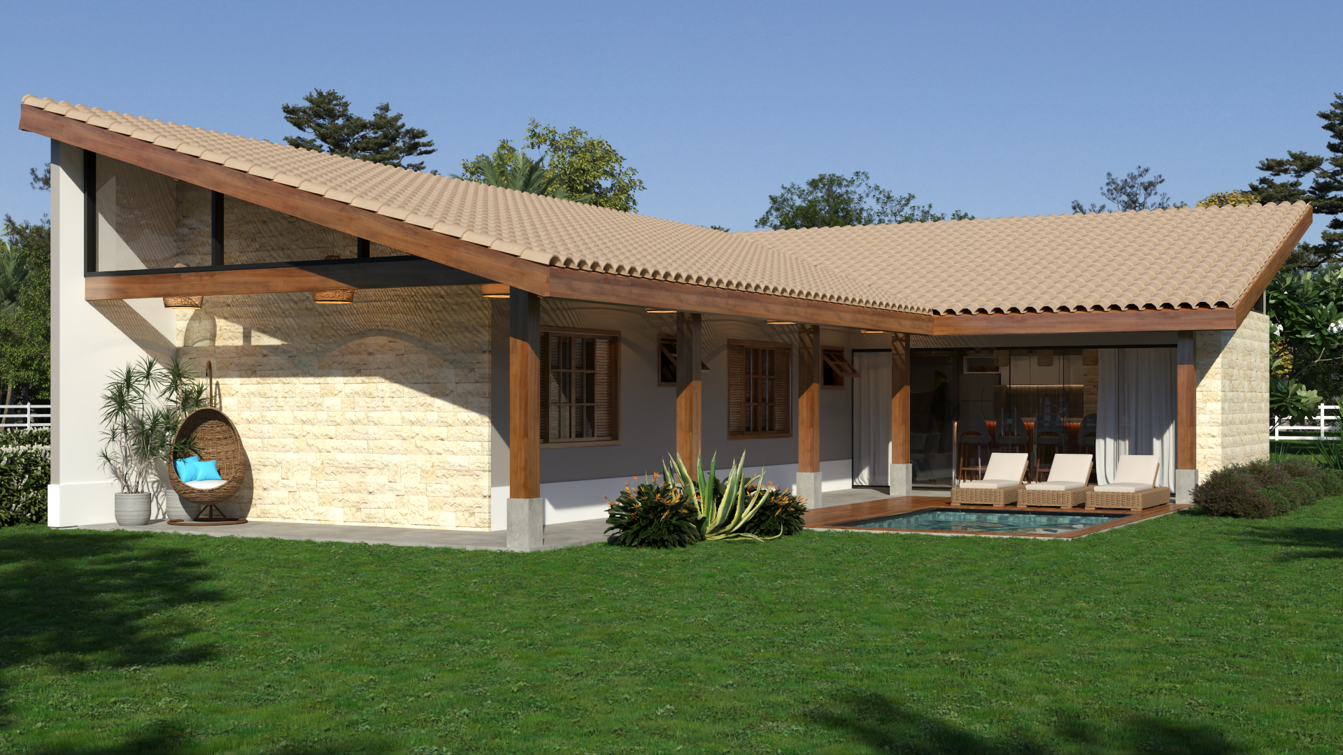 Fachada Casa de Campo em L P37