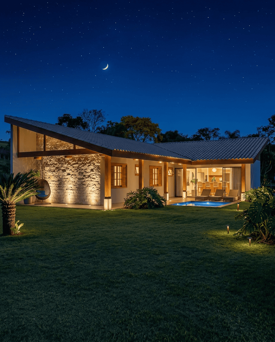 Fachada Casa P37 - Noturna